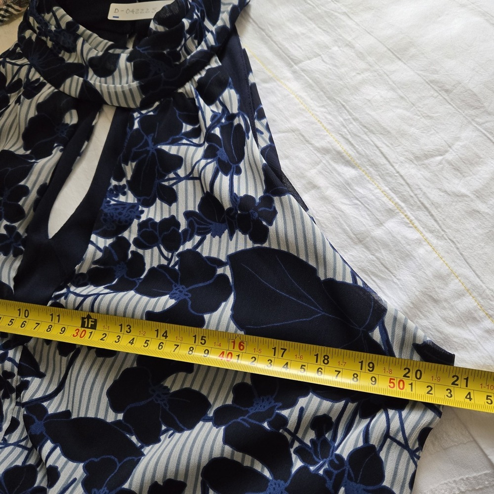 En Focus Studio Maxi Dress Women's Sz 14 Blue Gray Sleeveless Floral‎ Mock Neck - Picture 14 of 14